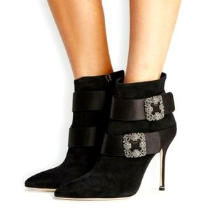 Manolo Blahnik Plinia Black Crystal Bootie Size 40